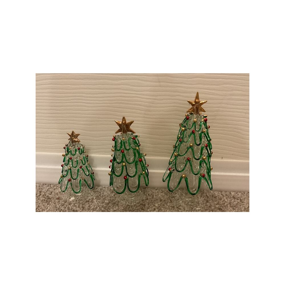 Vintage Hand Spun Glass Christmas Tree Trimmings Green, Red, Gold, Set of 3
